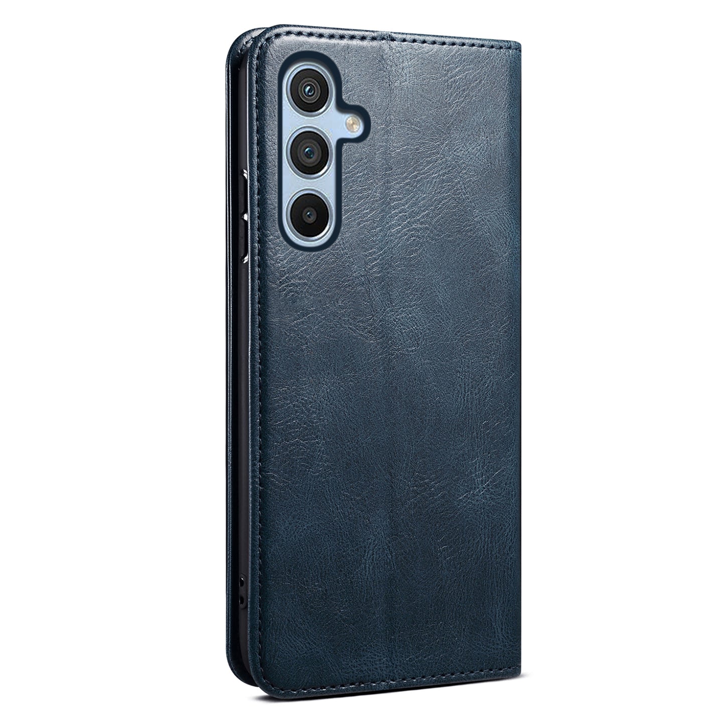 For Samsung Galaxy M34 5G / F34 5G Stand Wallet Case Waxy Crazy Horse Texture PU Leather Phone Shell Cover - Blue