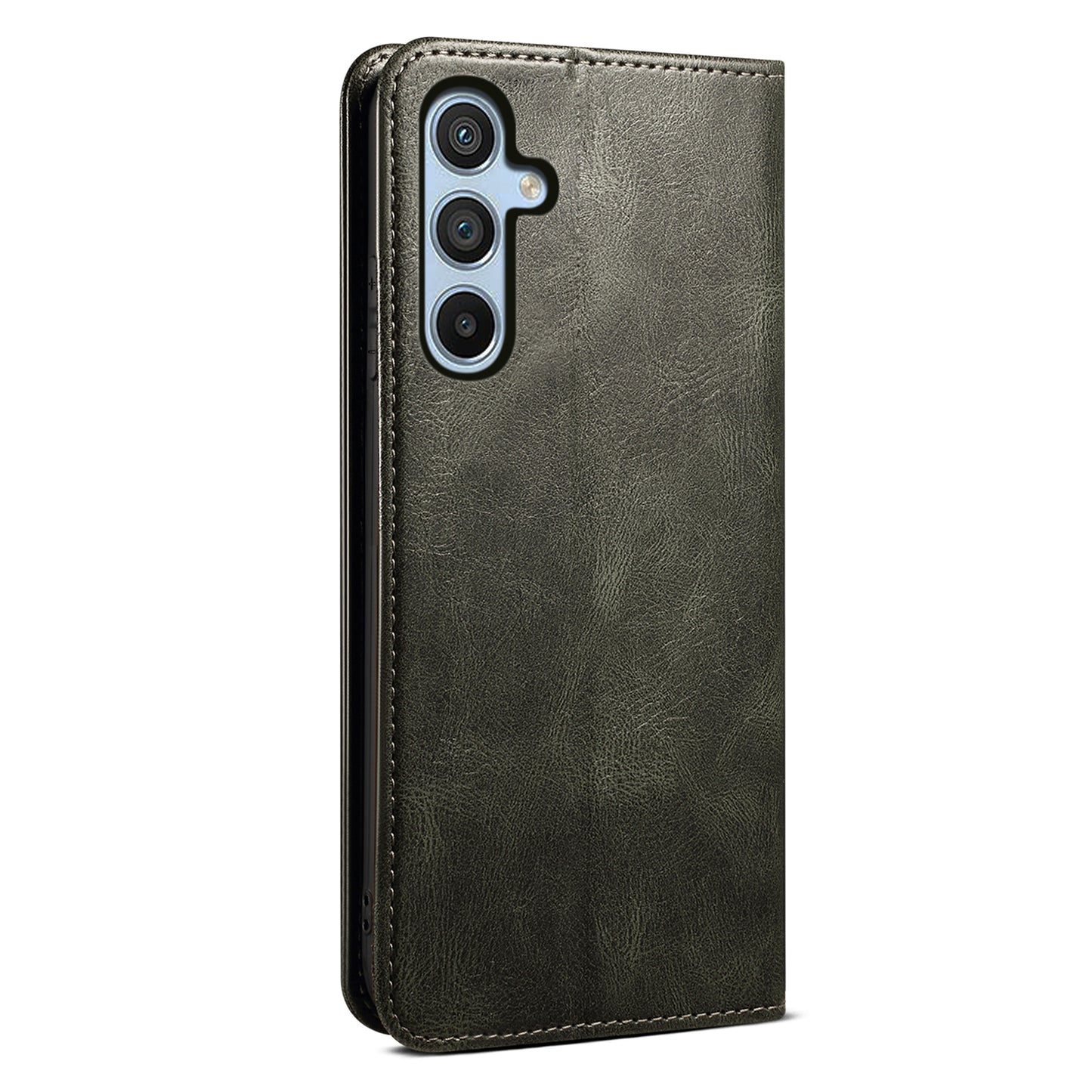 For Samsung Galaxy M34 5G / F34 5G Stand Wallet Case Waxy Crazy Horse Texture PU Leather Phone Shell Cover - Green