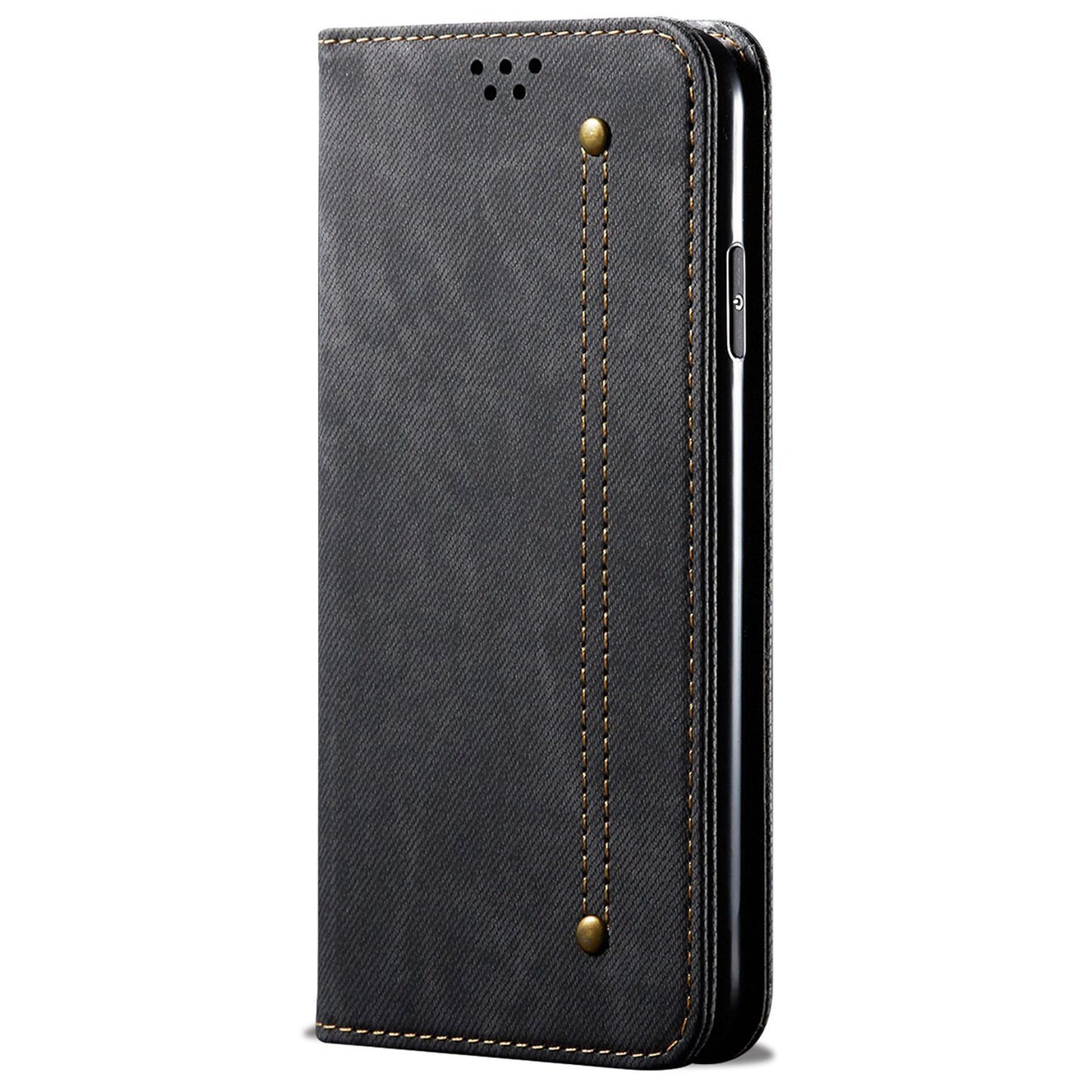 For Samsung Galaxy M34 5G / F34 5G Jeans Cloth Texture Phone Stand Cover Wallet Phone Case PU Leather Shell - Black