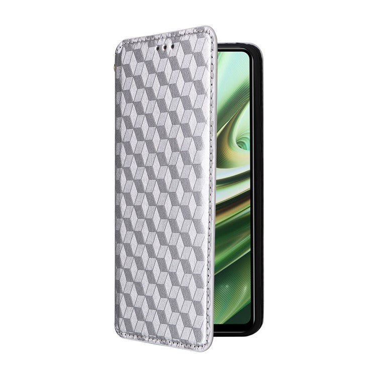 For Oppo K11 5G / OnePlus Nord CE3 5G Imprinted Rhombus Wallet Phone Case Dustproof PU Leather Stand Cover - Silver