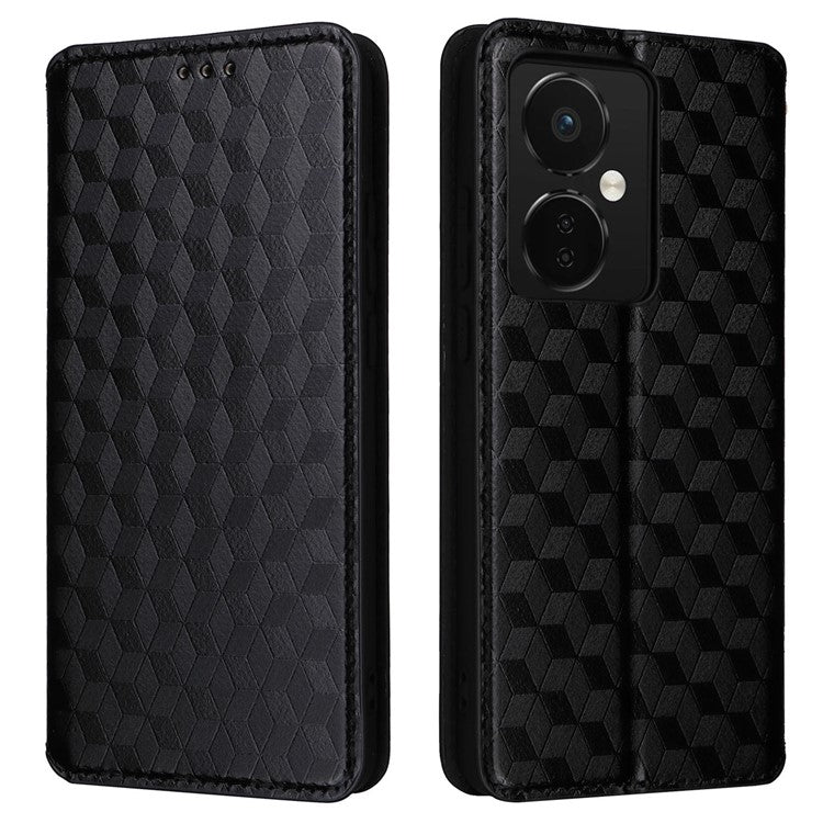 For Oppo K11 5G / OnePlus Nord CE3 5G Imprinted Rhombus Wallet Phone Case Dustproof PU Leather Stand Cover - Black
