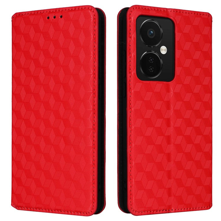 For Oppo K11 5G / OnePlus Nord CE3 5G Imprinted Rhombus Wallet Phone Case Dustproof PU Leather Stand Cover - Red