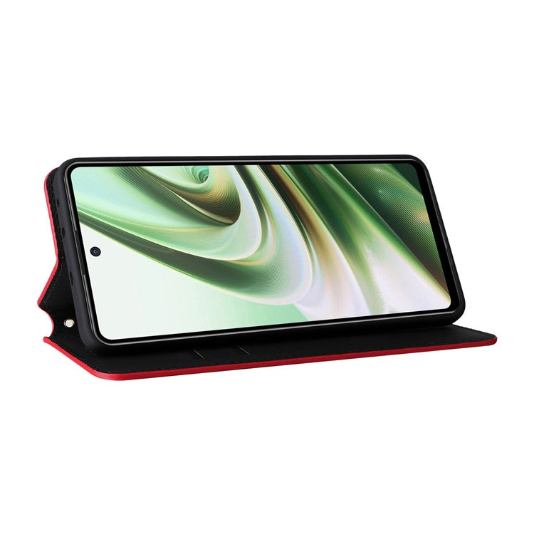 For Oppo K11 5G / OnePlus Nord CE3 5G Imprinted Rhombus Wallet Phone Case Dustproof PU Leather Stand Cover - Red