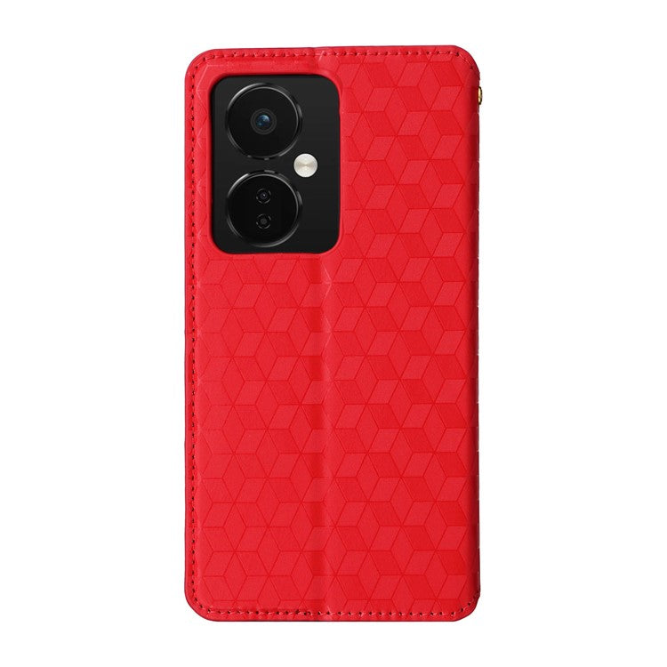 For Oppo K11 5G / OnePlus Nord CE3 5G Imprinted Rhombus Wallet Phone Case Dustproof PU Leather Stand Cover - Red