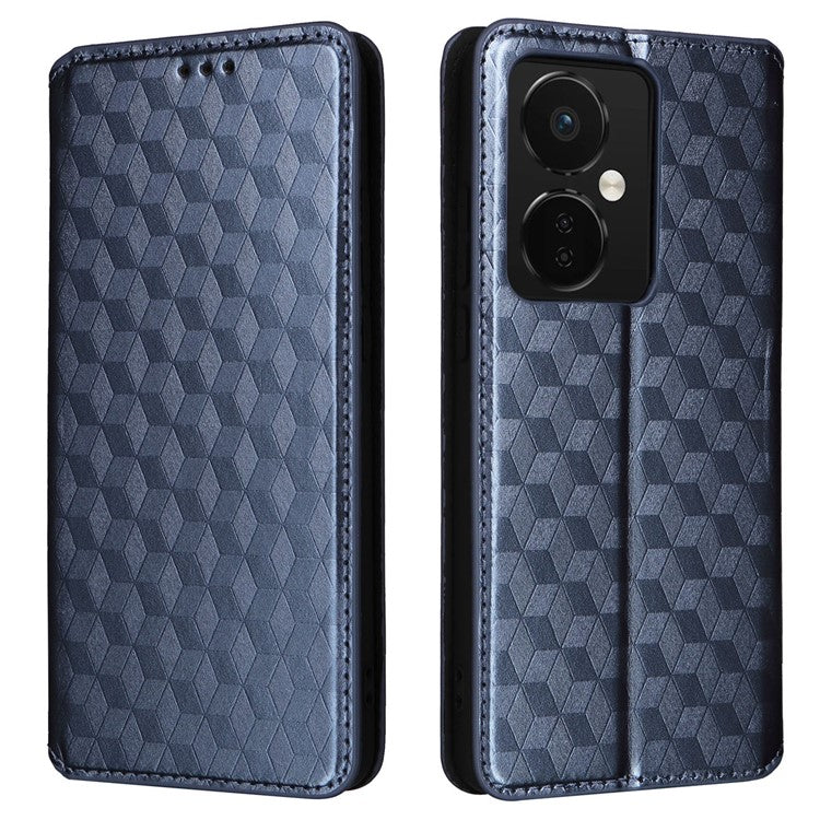 For Oppo K11 5G / OnePlus Nord CE3 5G Imprinted Rhombus Wallet Phone Case Dustproof PU Leather Stand Cover - Blue