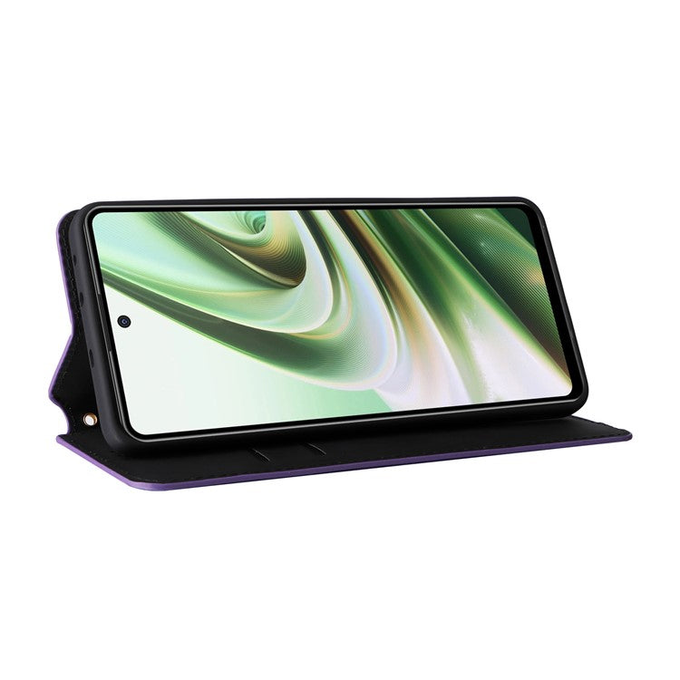 For Oppo K11 5G / OnePlus Nord CE3 5G Imprinted Rhombus Wallet Phone Case Dustproof PU Leather Stand Cover - Purple