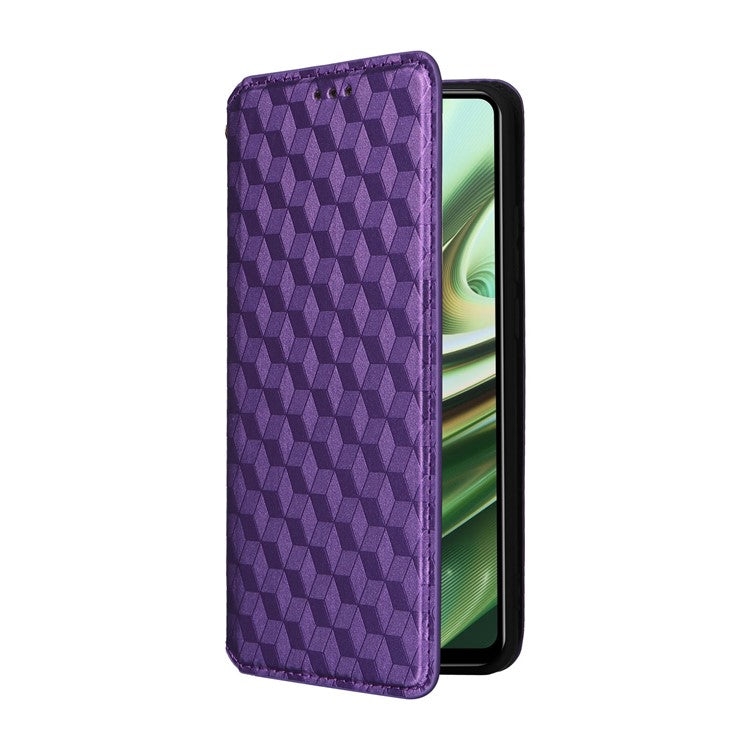 For Oppo K11 5G / OnePlus Nord CE3 5G Imprinted Rhombus Wallet Phone Case Dustproof PU Leather Stand Cover - Purple