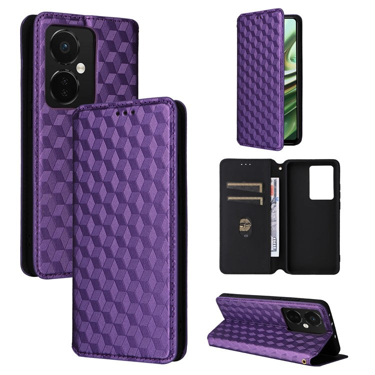 For Oppo K11 5G / OnePlus Nord CE3 5G Imprinted Rhombus Wallet Phone Case Dustproof PU Leather Stand Cover - Purple