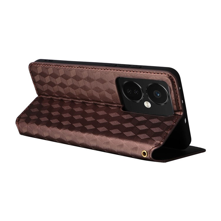 For Oppo K11 5G / OnePlus Nord CE3 5G Imprinted Rhombus Wallet Phone Case Dustproof PU Leather Stand Cover - Brown