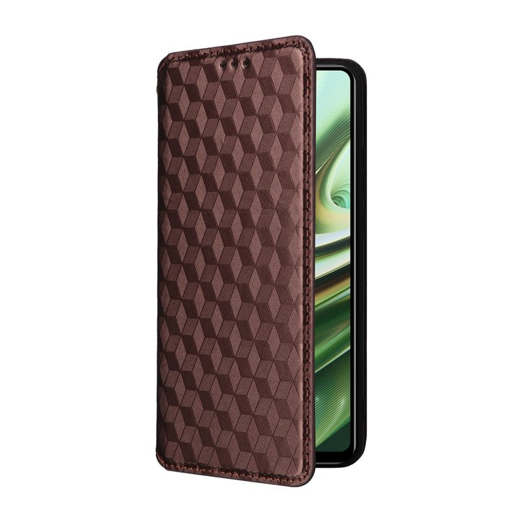 For Oppo K11 5G / OnePlus Nord CE3 5G Imprinted Rhombus Wallet Phone Case Dustproof PU Leather Stand Cover - Brown