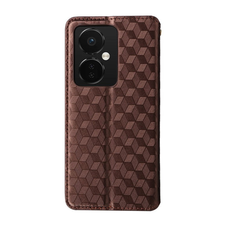For Oppo K11 5G / OnePlus Nord CE3 5G Imprinted Rhombus Wallet Phone Case Dustproof PU Leather Stand Cover - Brown