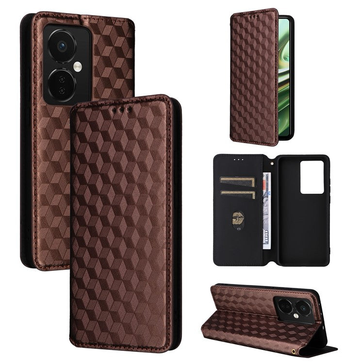 For Oppo K11 5G / OnePlus Nord CE3 5G Imprinted Rhombus Wallet Phone Case Dustproof PU Leather Stand Cover - Brown