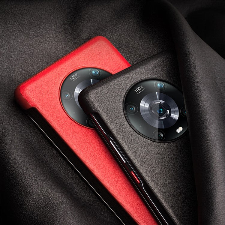 QIALINO for Honor Magic4 Pro 5G Genuine Cow Leather PC Phone Cover View Window Folio Flip Case - Black
