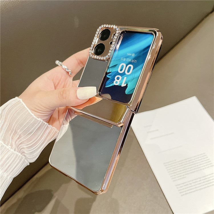 Mirror Surface Shockproof Case for Oppo Find N2 Flip 5G Hard PC Phone Case Rhinestone Decoration Phone Cover