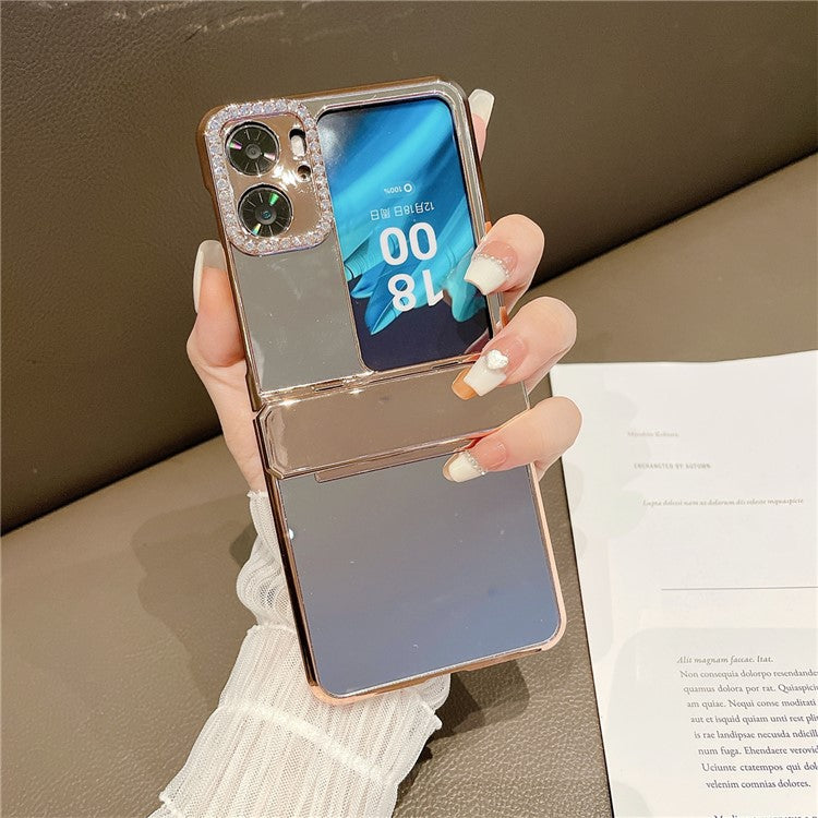 Mirror Surface Shockproof Case for Oppo Find N2 Flip 5G Hard PC Phone Case Rhinestone Decoration Phone Cover