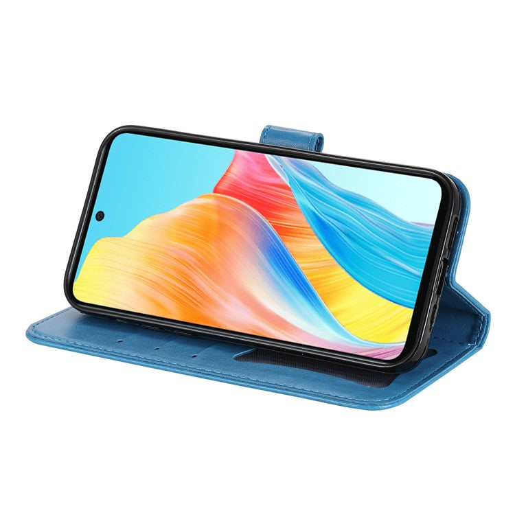 Wallet Stand Cover for Oppo A58 4G , Anti-Scratch Flower Imprint PU Leather Wallet Phone Case - Blue