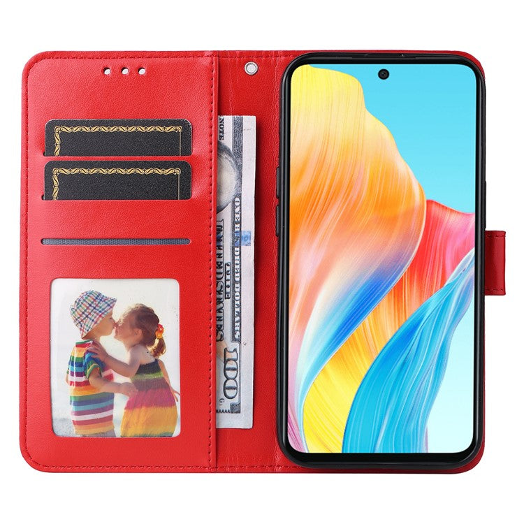 Mobile Phone Case for Oppo A58 4G , Wallet Stand Shell PU Leather Sunflower Imprinted Phone Cover - Red