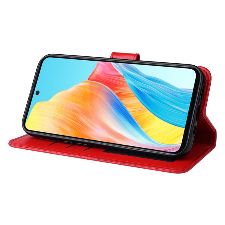 Mobile Phone Case for Oppo A58 4G , Wallet Stand Shell PU Leather Sunflower Imprinted Phone Cover - Red