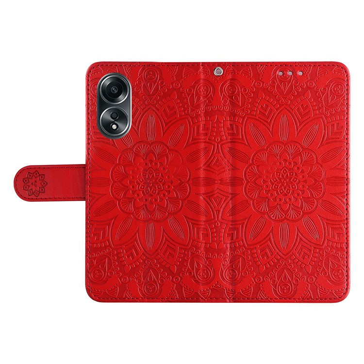 Mobile Phone Case for Oppo A58 4G , Wallet Stand Shell PU Leather Sunflower Imprinted Phone Cover - Red