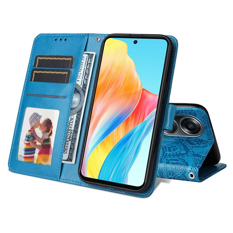 Mobile Phone Case for Oppo A58 4G , Wallet Stand Shell PU Leather Sunflower Imprinted Phone Cover - Blue