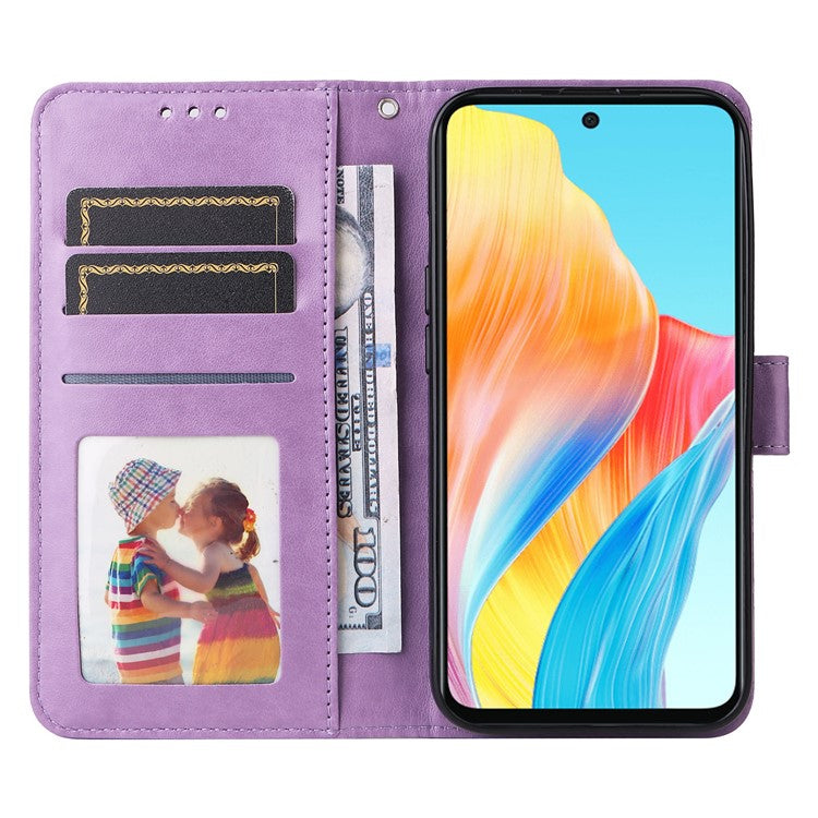 Mobile Phone Case for Oppo A58 4G , Wallet Stand Shell PU Leather Sunflower Imprinted Phone Cover - Purple