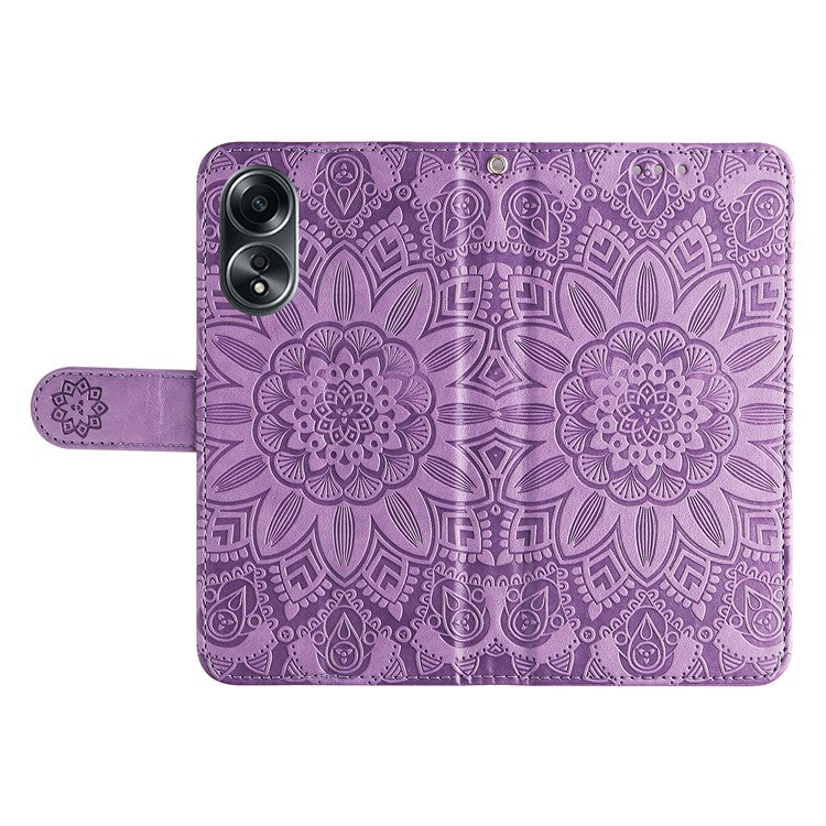 Mobile Phone Case for Oppo A58 4G , Wallet Stand Shell PU Leather Sunflower Imprinted Phone Cover - Purple