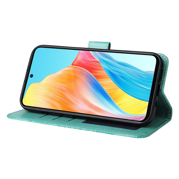 Mobile Phone Case for Oppo A58 4G , Wallet Stand Shell PU Leather Sunflower Imprinted Phone Cover - Green