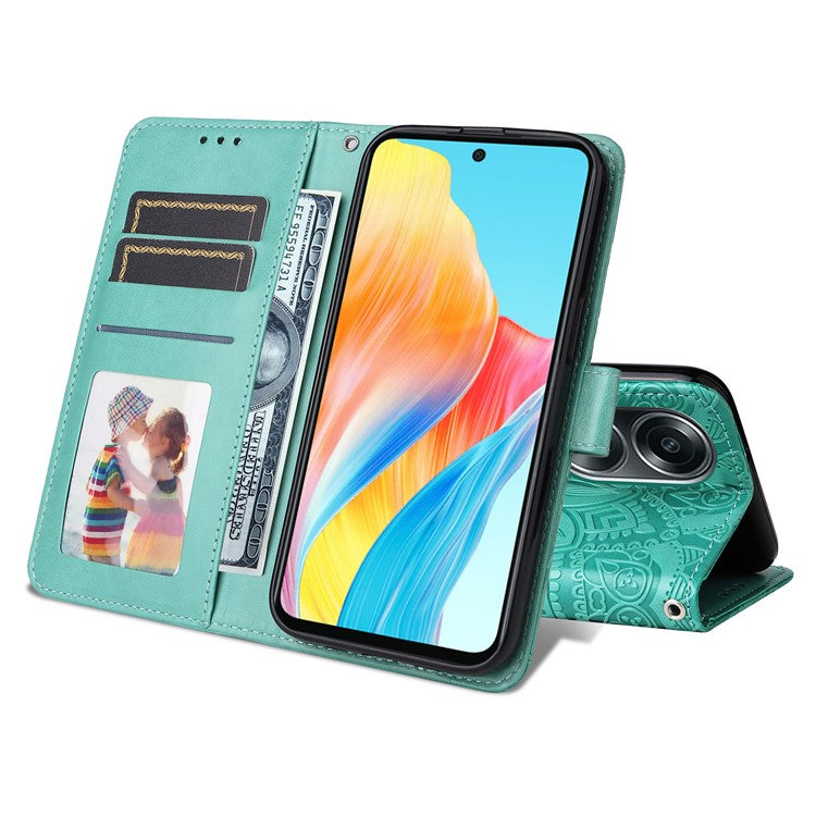 Mobile Phone Case for Oppo A58 4G , Wallet Stand Shell PU Leather Sunflower Imprinted Phone Cover - Green