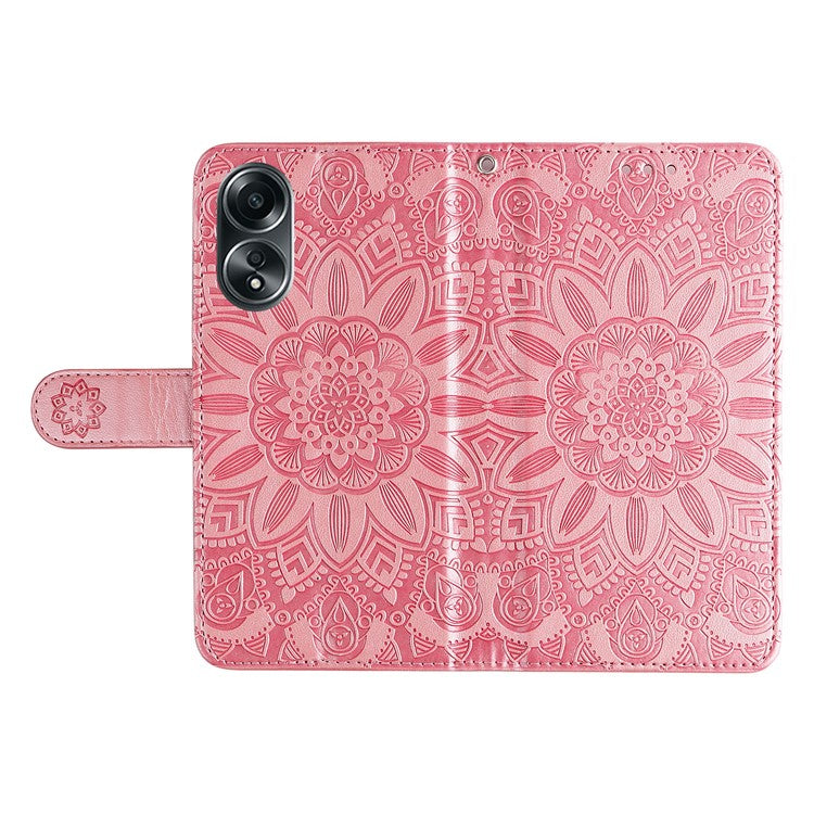 Mobile Phone Case for Oppo A58 4G , Wallet Stand Shell PU Leather Sunflower Imprinted Phone Cover - Pink