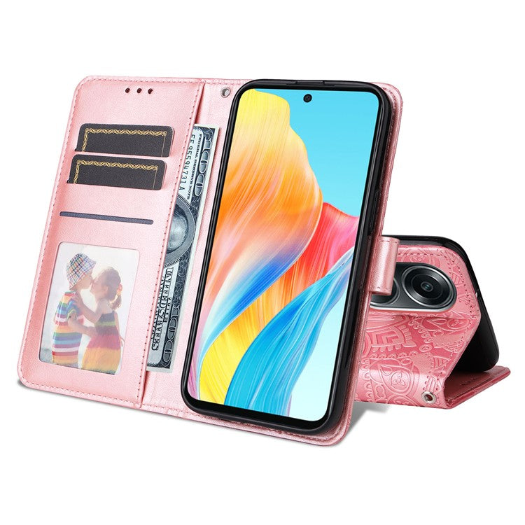 Mobile Phone Case for Oppo A58 4G , Wallet Stand Shell PU Leather Sunflower Imprinted Phone Cover - Pink