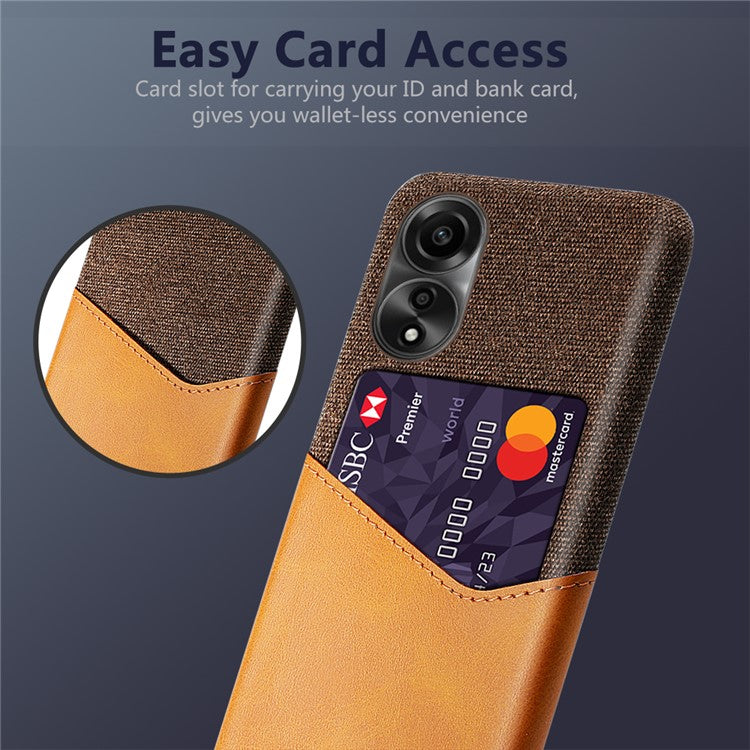 Phone Case for Oppo A78 4G , Cloth+PU+PC Protective Phone Cover with Card Holder - Orange