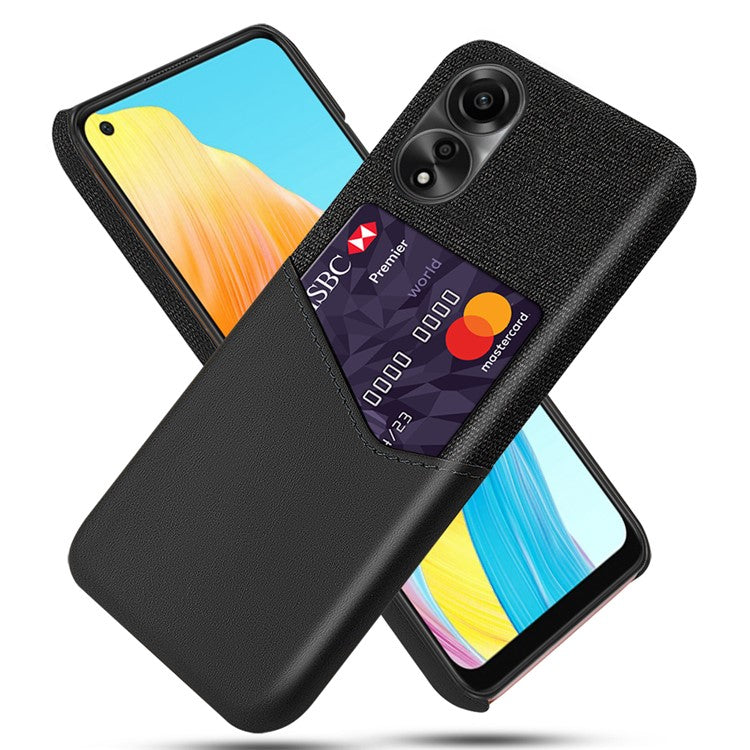 Phone Case for Oppo A78 4G , Cloth+PU+PC Protective Phone Cover with Card Holder - Black