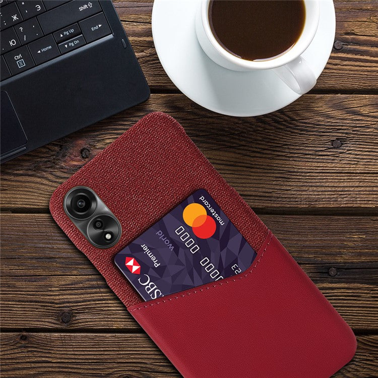 Phone Case for Oppo A78 4G , Cloth+PU+PC Protective Phone Cover with Card Holder - Red