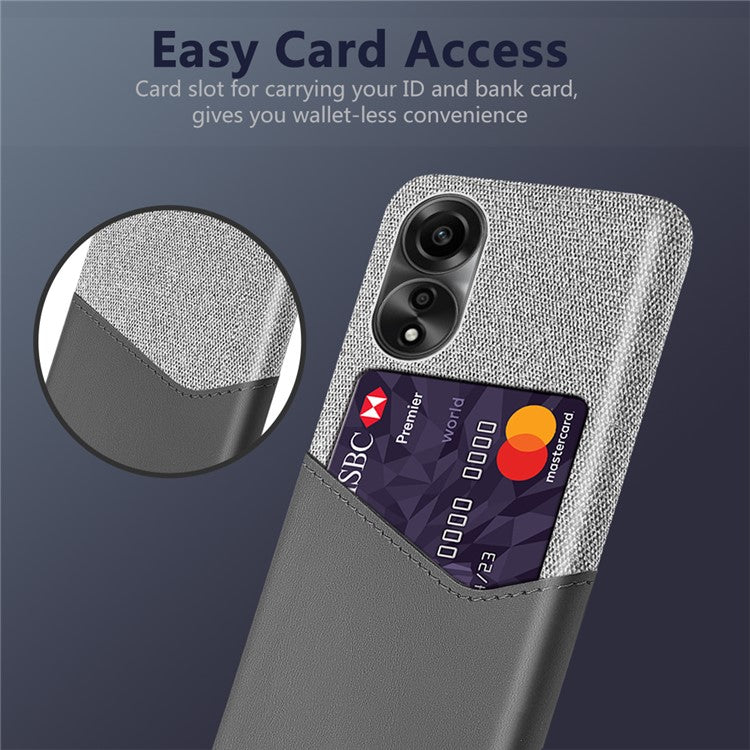 Phone Case for Oppo A78 4G , Cloth+PU+PC Protective Phone Cover with Card Holder - Grey