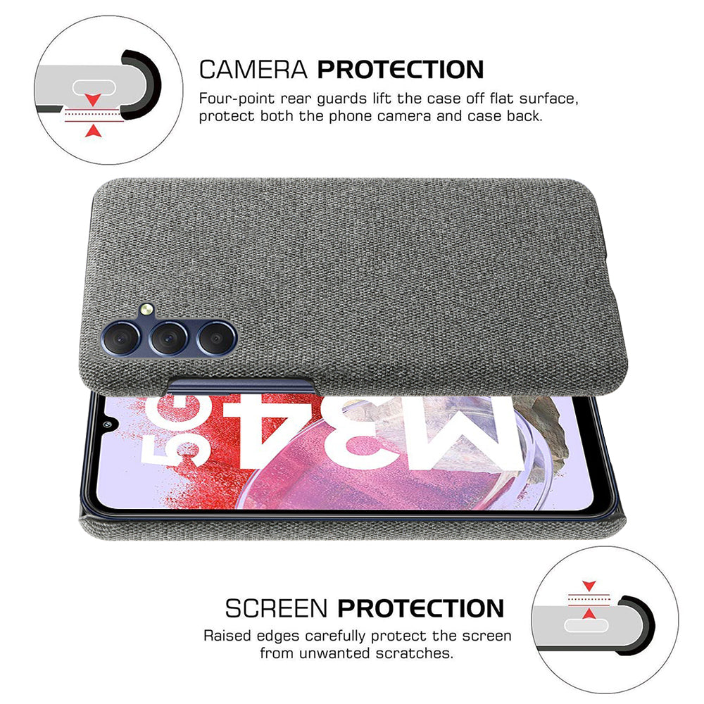 For Samsung Galaxy M34 5G / F34 5G Shockproof Cloth Coated PC Phone Case Anti-scratch Cell Phone Cover - Grey