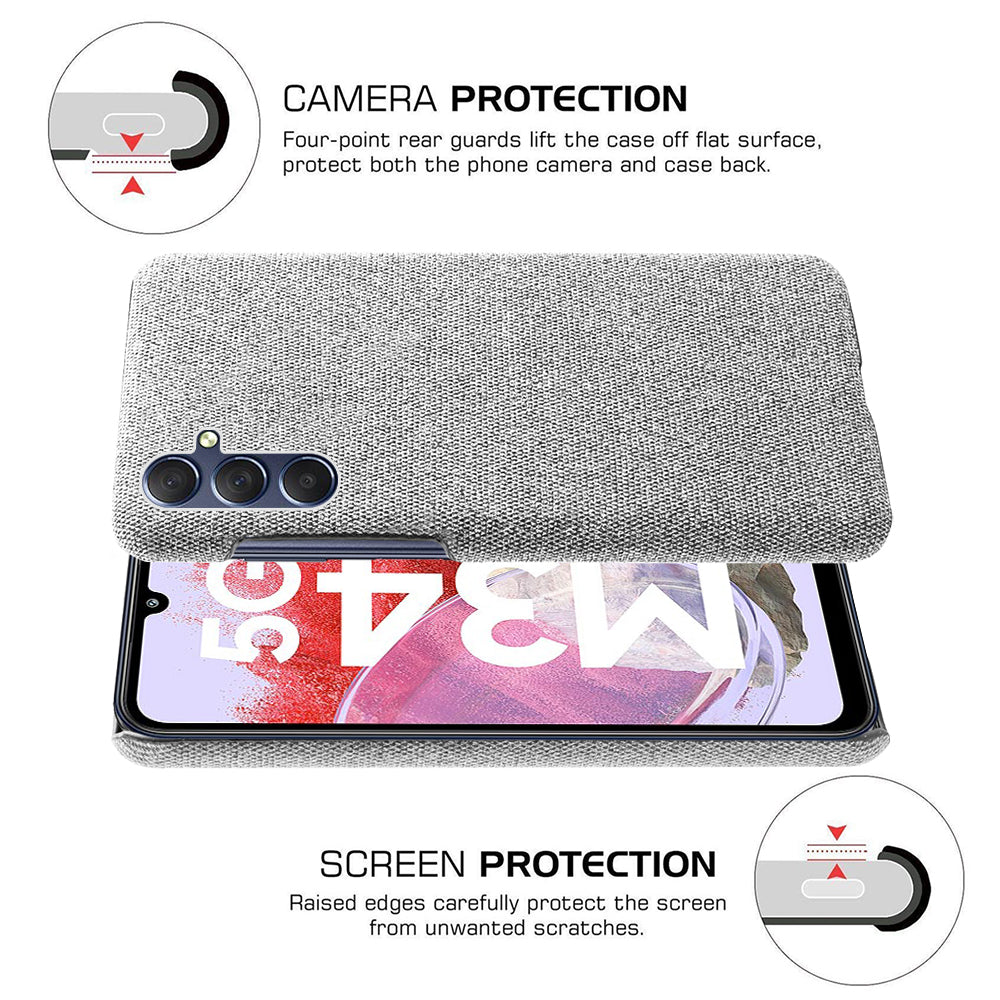 For Samsung Galaxy M34 5G / F34 5G Shockproof Cloth Coated PC Phone Case Anti-scratch Cell Phone Cover - Light Grey