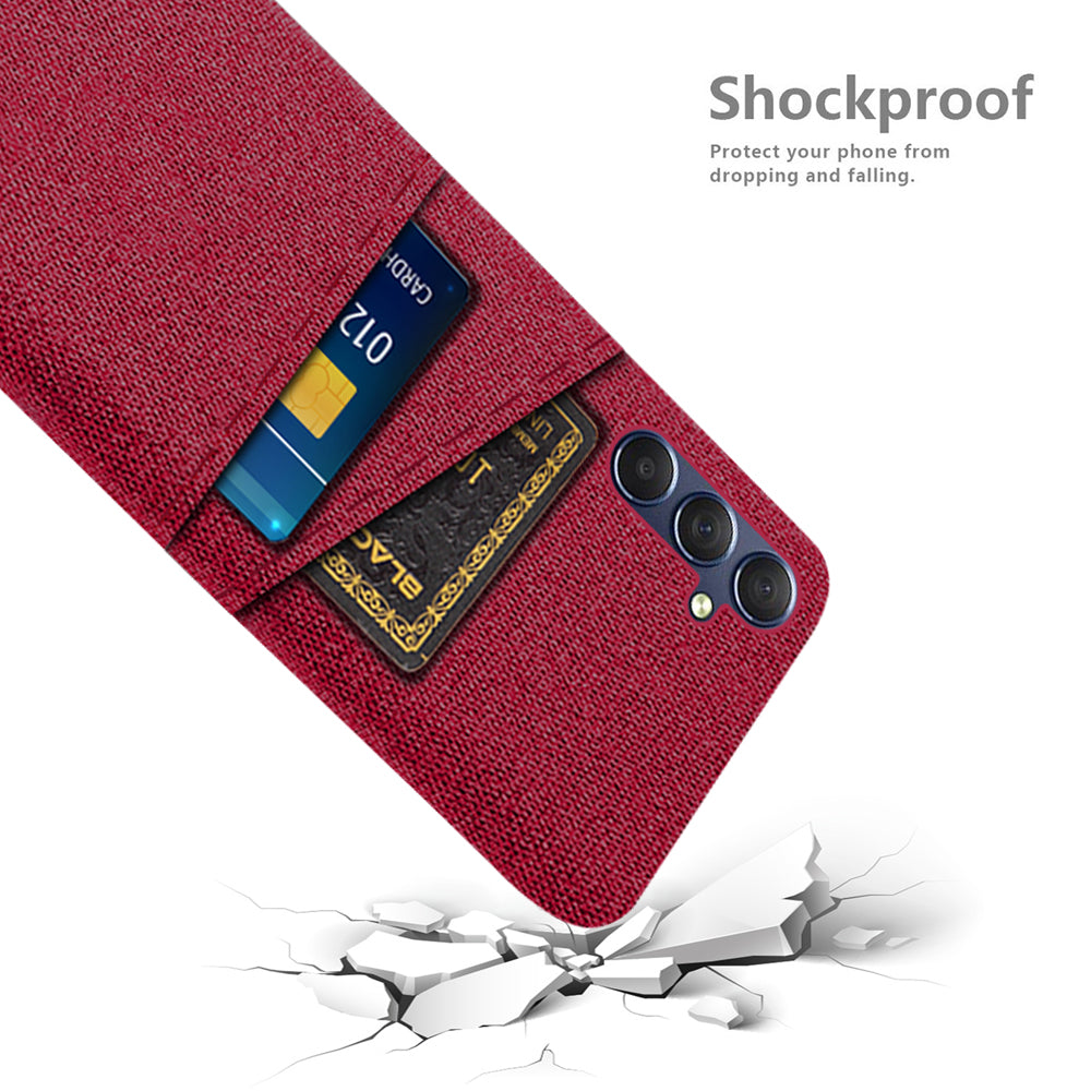 For Samsung Galaxy M34 5G / F34 5G Phone Cover Hard PC+Cloth Phone Case with Dual Card Holder - Red