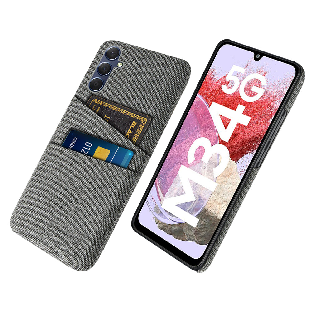 For Samsung Galaxy M34 5G / F34 5G Phone Cover Hard PC+Cloth Phone Case with Dual Card Holder - Grey