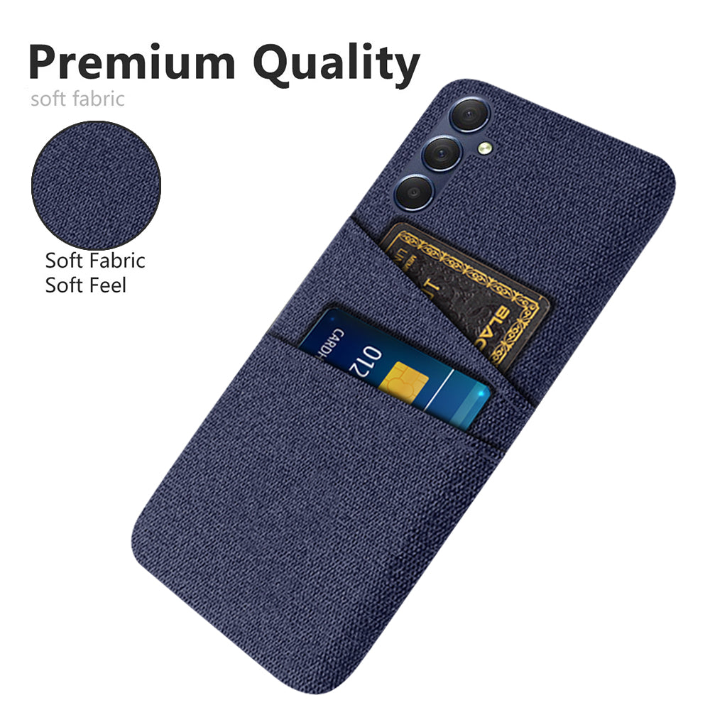 For Samsung Galaxy M34 5G / F34 5G Phone Cover Hard PC+Cloth Phone Case with Dual Card Holder - Blue
