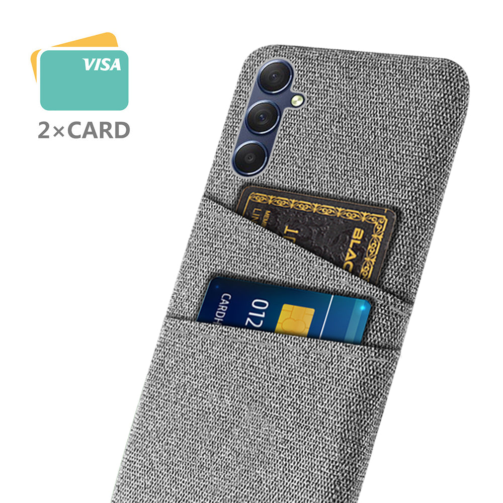 For Samsung Galaxy M34 5G / F34 5G Phone Cover Hard PC+Cloth Phone Case with Dual Card Holder - Light Grey