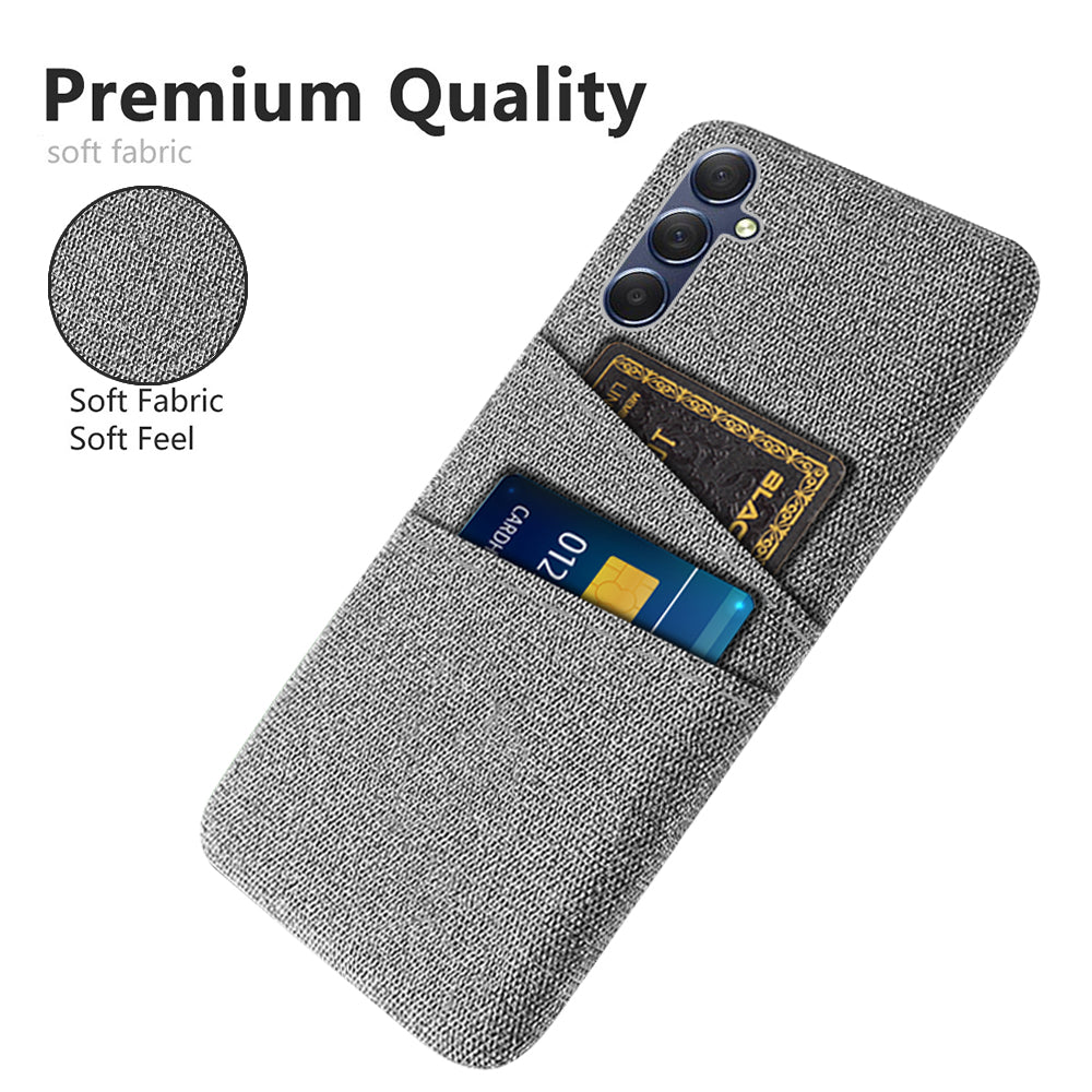 For Samsung Galaxy M34 5G / F34 5G Phone Cover Hard PC+Cloth Phone Case with Dual Card Holder - Light Grey