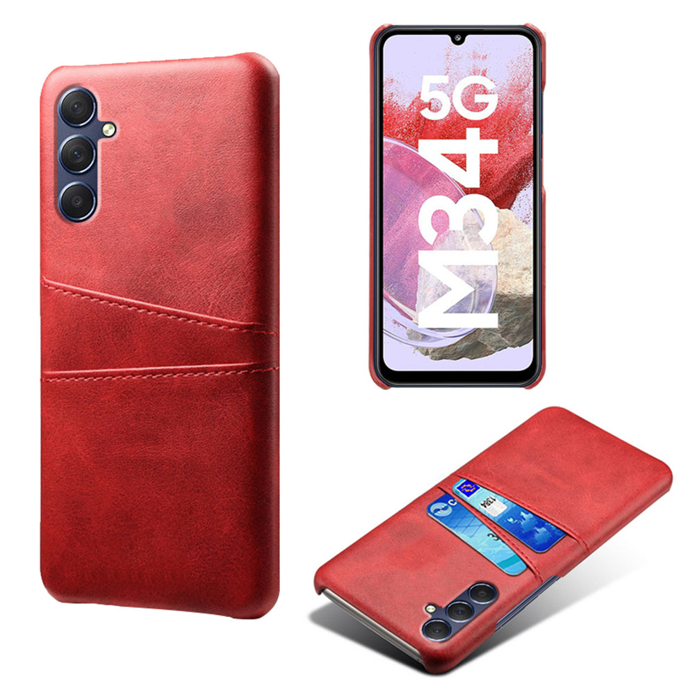 For Samsung Galaxy M34 5G / F34 5G Cell Phone Cover PU Leather Coated PC Protective Case with Dual Card Slots - Red