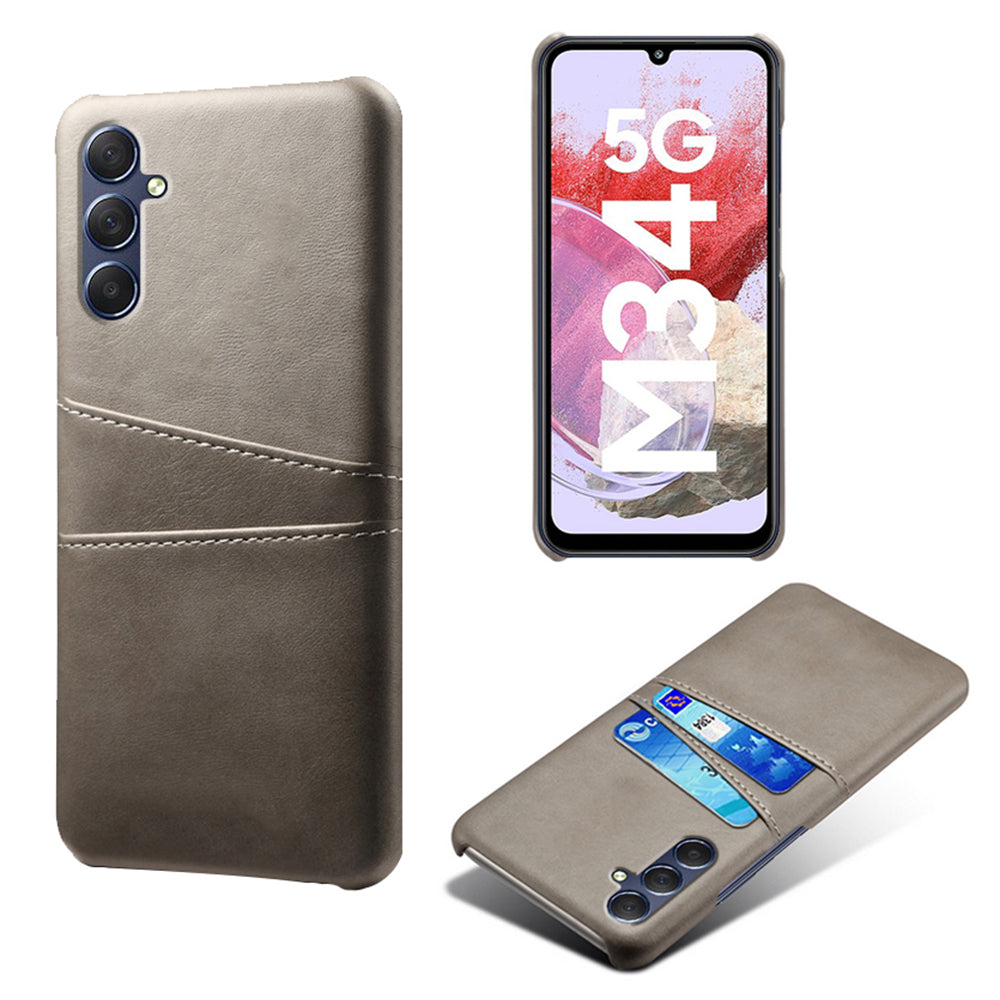 For Samsung Galaxy M34 5G / F34 5G Cell Phone Cover PU Leather Coated PC Protective Case with Dual Card Slots - Grey