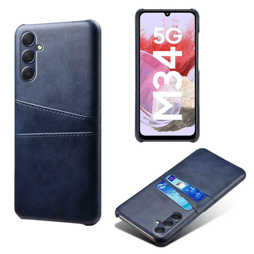 For Samsung Galaxy M34 5G / F34 5G Cell Phone Cover PU Leather Coated PC Protective Case with Dual Card Slots - Blue