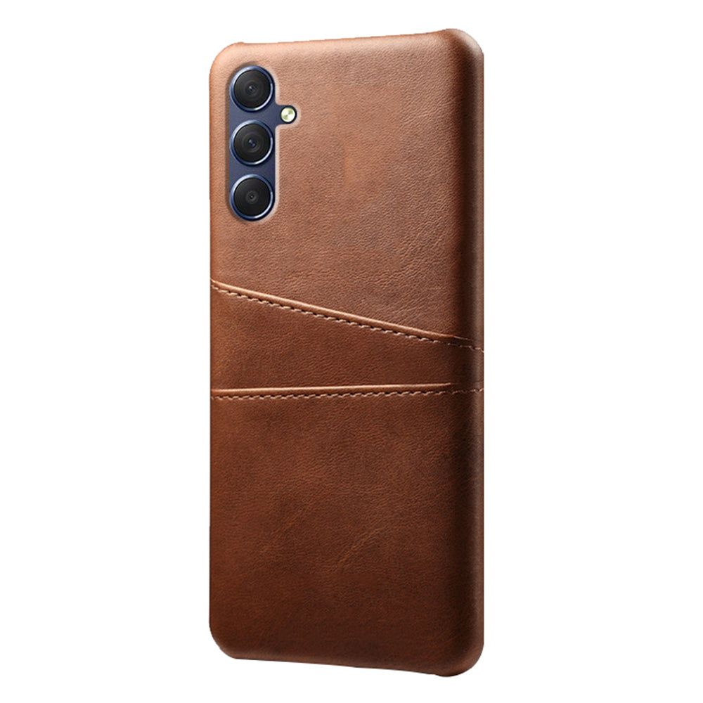 For Samsung Galaxy M34 5G / F34 5G Cell Phone Cover PU Leather Coated PC Protective Case with Dual Card Slots - Brown