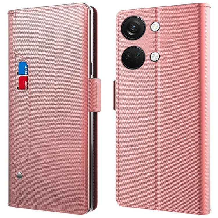 For OnePlus Ace 2V / Nord 3 5G Slim-fit PU Leather Phone Cover Shell Stand Dustproof Case with Card Slot and Mirror - Rose Gold