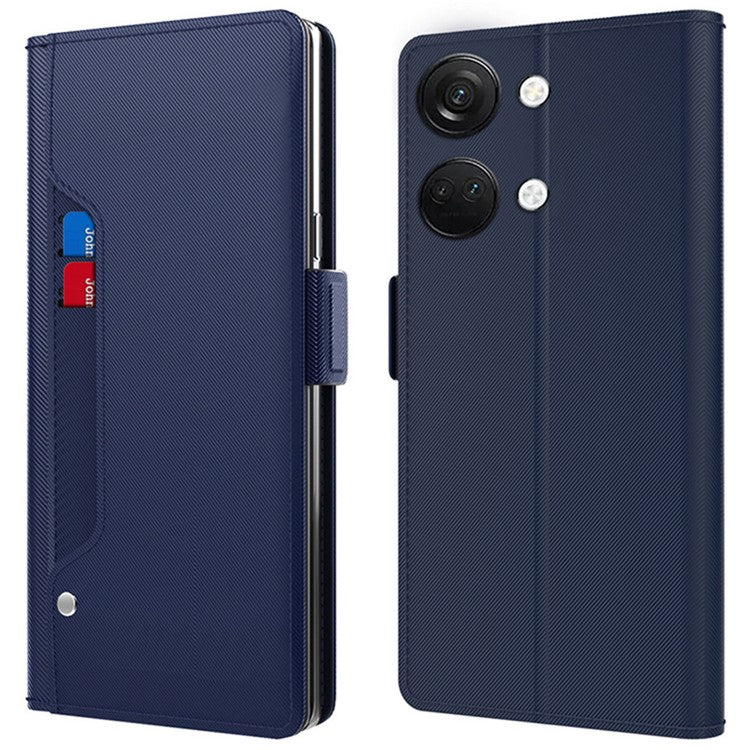 For OnePlus Ace 2V / Nord 3 5G Slim-fit PU Leather Phone Cover Shell Stand Dustproof Case with Card Slot and Mirror - Blue