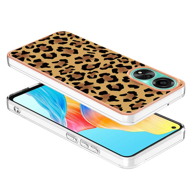 YB IMD Series-19 Style D For Oppo A78 4G Pattern Phone Case Electroplated 2.0mm TPU IMD Cover - Leopard Print