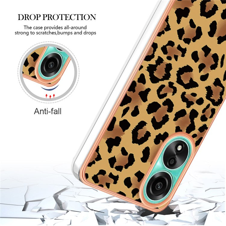 YB IMD Series-19 Style D For Oppo A78 4G Pattern Phone Case Electroplated 2.0mm TPU IMD Cover - Leopard Print