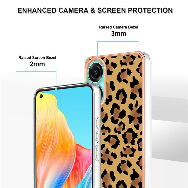 YB IMD Series-19 Style D For Oppo A78 4G Pattern Phone Case Electroplated 2.0mm TPU IMD Cover - Leopard Print